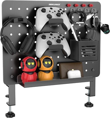 Clamp-On Desk Pegboard Steel Desktop Organizer Magnetic Metal Peg Board for Game