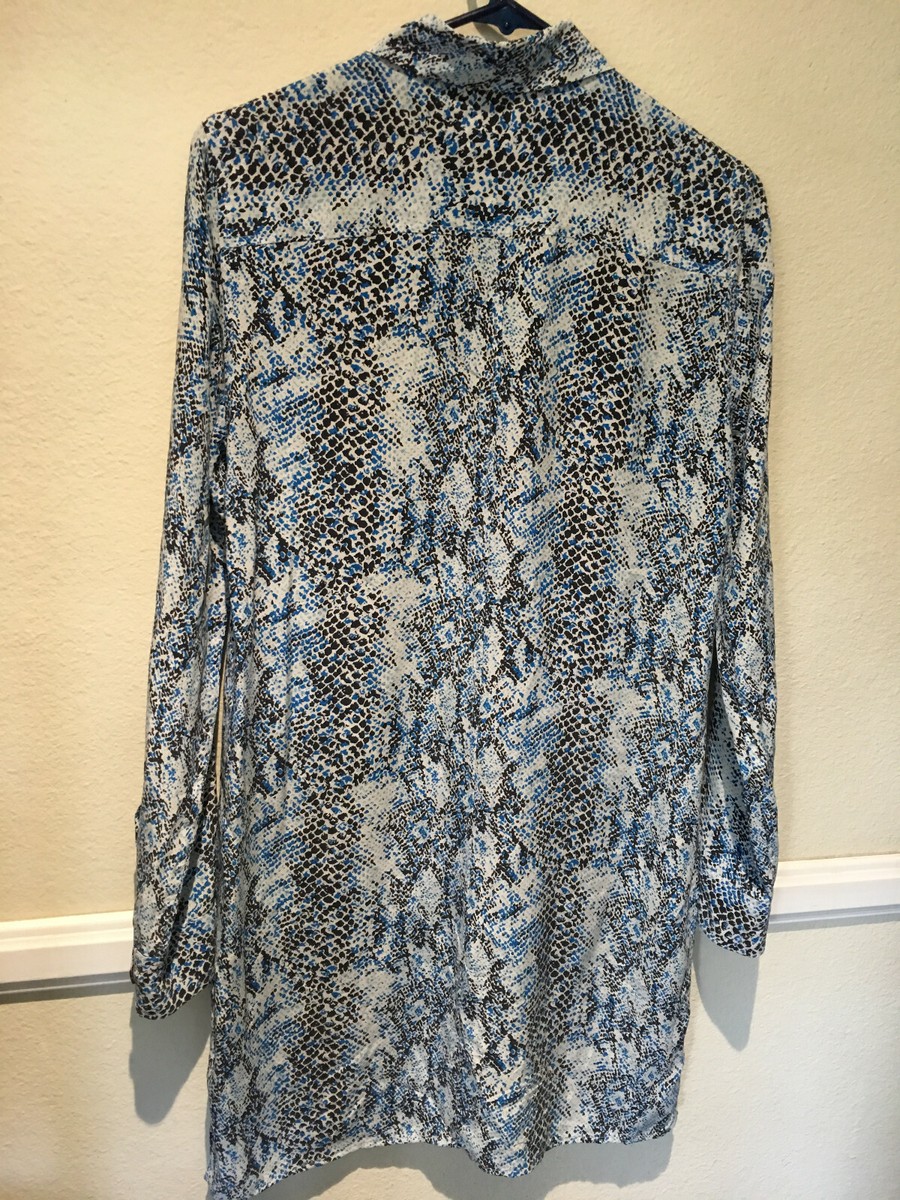 Equipment Femme Blue/Black Snake Print Silk Button Shirt