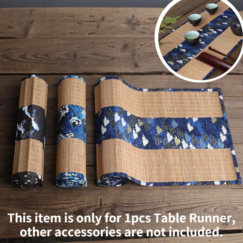 Japanese Table Runner Bamboo Weave Table Cloth Tea Mat Non-Slip Home Decor - Image 2 of 4