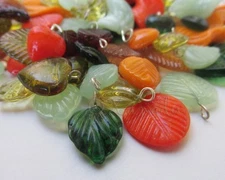 Autumn Leaves Glass Mix - 50PCs Wholesale Green, Brown Glass Pendants CM4694