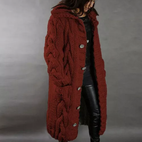 Damen Grobstrick Oversize Pullover vorne offen Tasche Mantel lang Maxi Cardigan - Bild 9 von 25