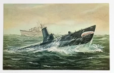 Painting USS Torsk Naval Submarine AGSS-423 WWll Art Postcard c1970s UNP