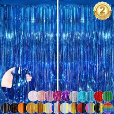 Blue Fringe Curtain Party Streamers 2Pack 3.3 x 8.3 Ft Foil Fringe Backdrop C...