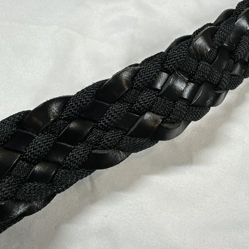 TUMI Mens 42 Black Leather Woven Basket Weave Belt - Picture 7 of 9