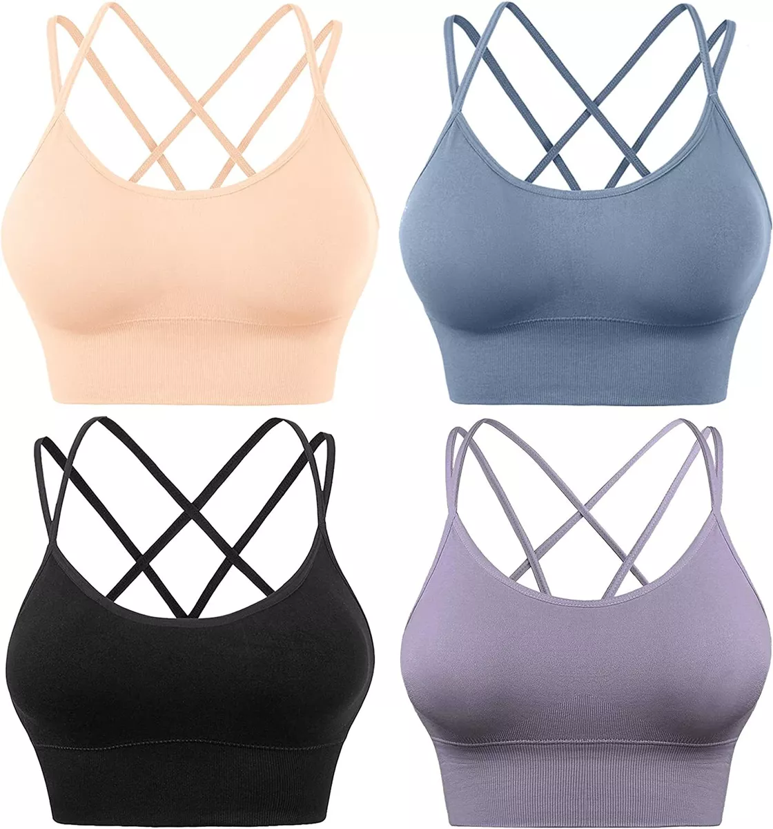 Evercute Cross Back Sport Bras Padded Strappy Criss Cross Cropped Bras for  Yoga