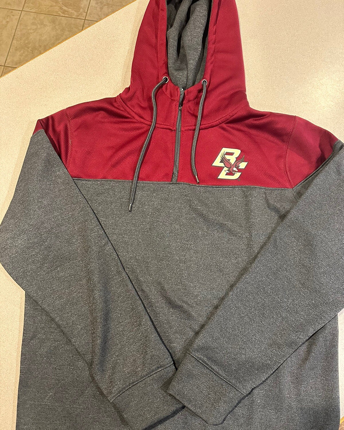 Men's Boston College Colosseum Maroon and Gray Quarter-Zip Sweatshirt Hooded