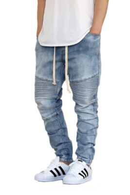 MEN'S BIKER SLIM FIT DENIM JOGGER PANTS 4 COLORS S-5XL *JG873 | eBay