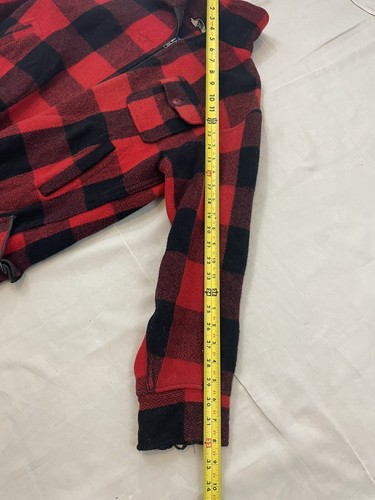 Woolrich Mens 46 Red Buffalo Plaid Vtg USA Made Zip Front Unlined Wool Jacket - Picture 12 of 19