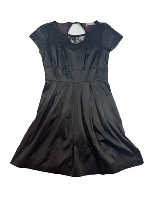 Trixxi Black Lace Trim Dress Size 7 Whimsical Goth Dark Romantic Silky