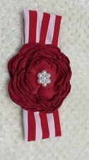 Red  White Floral Girls Headband with Pearl  Feather Accents