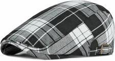 Men's Striped Plaid Newsboy Hat Cabbie Beret Ivy Flat Cap Black Classic