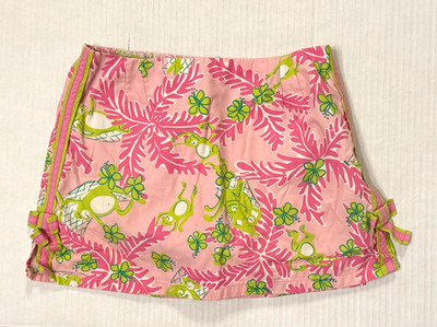 VTG Lilly Pulitzer girls size 6X short pink/green frog print shorts under great!