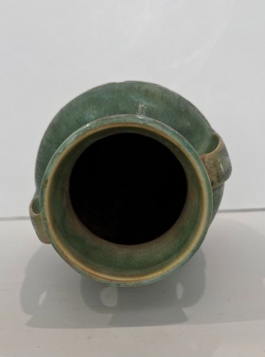 Vintage 1932 Roseville Art Pottery Green Baneda Ceramic Handled Vase 594-9 - Picture 5 of 11