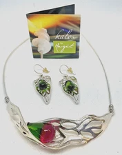 Hagit Gorali Kalos Sterling Silver Art Glass Necklace and Earring Set