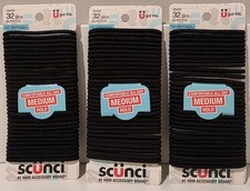 Scunci Black Elastic Hair Tie 32 Count Set of 3 Medium Hold No Damage