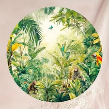 1pc 2D Room Decor Round Aluminum Decorative Painting, Depicting a Vivid Jungle S