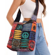 Schultertasche Baumwolle Patchwork Umhängetasche Hippie Retro Vintage OM Beutel