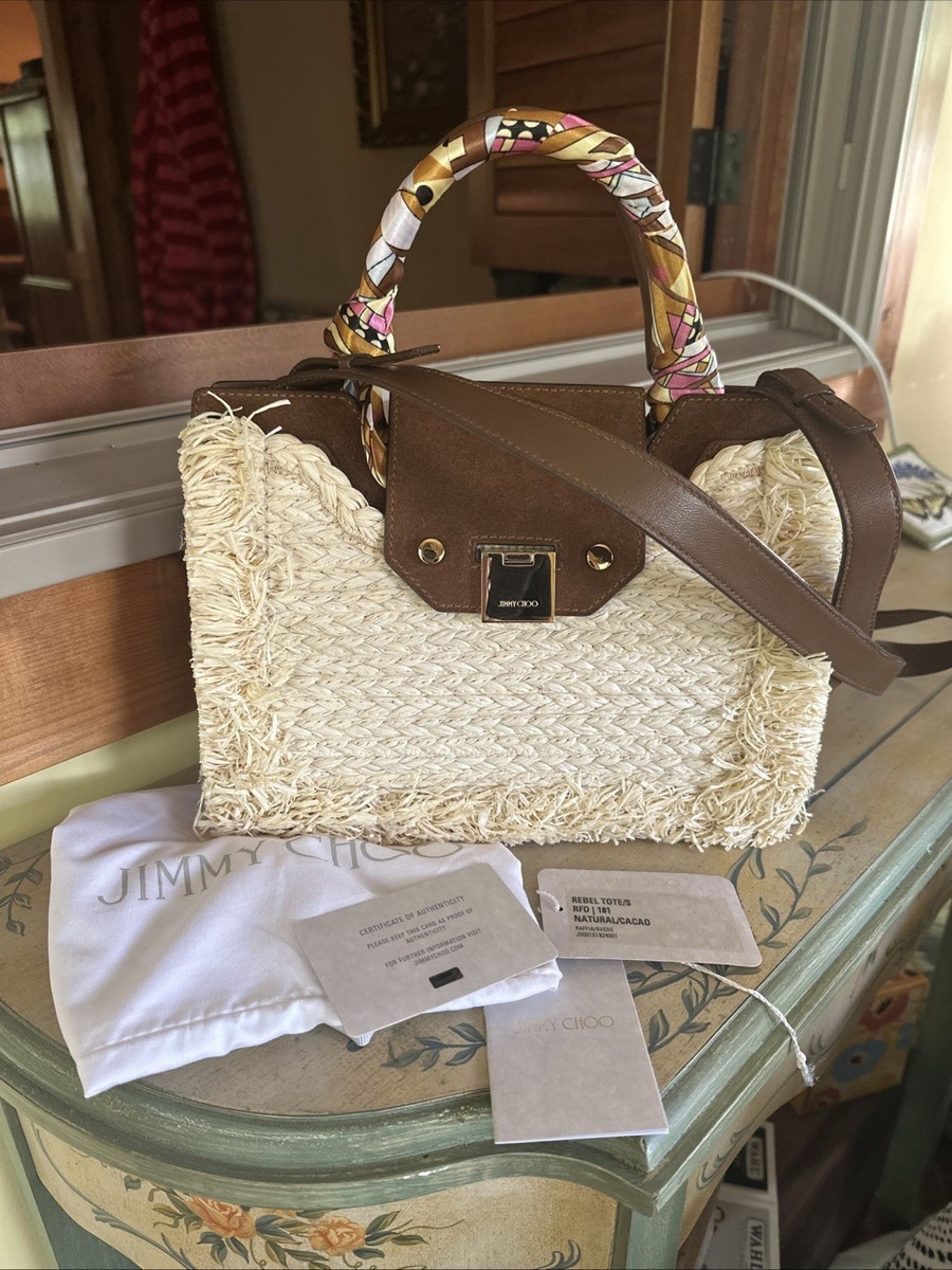 JIMMY CHOO Rebel In Raffia/Suede In Natural/Cacao | eBay