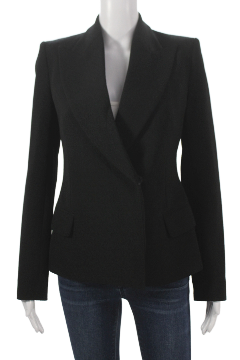 Emilia Wickstead Women Blazer Black Wool Collared Button Long Sleeve Size 4