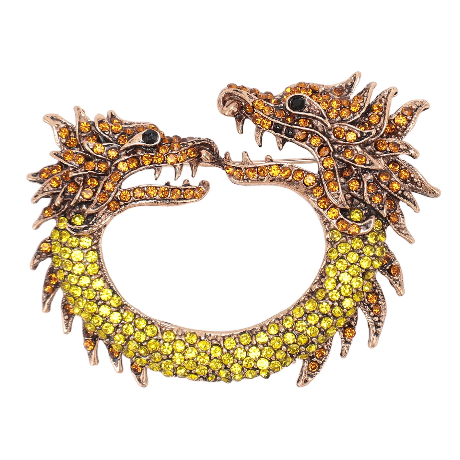 Zodiac Chinese Dragon Brooch Pin Dual Heads Sparkling Antique Chinese Dragon BAJ