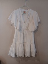 Farm Rio 3D Flower Mini Dress M Off White Beaded Tassels V Neck New Sz M