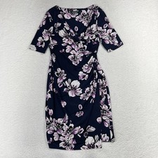 Lauren Ralph Lauren Dress Women 8p Ladies Navy Purple Floral Polyester A Line