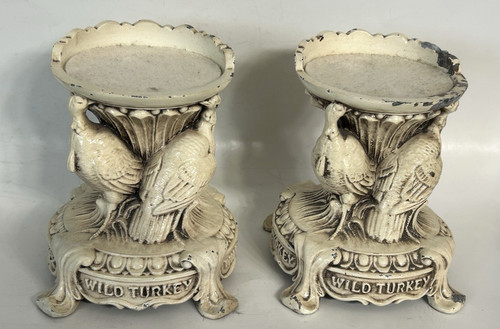 Pair Vtg Wild Turkey Bourbon Bar Display Liquor Bottle Holder metal Stands