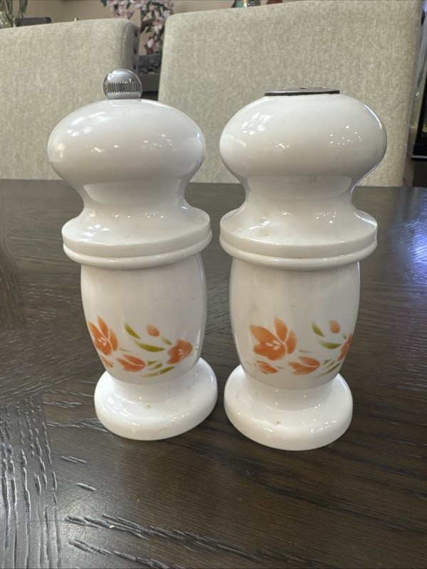 White Peach Floral Salt and Pepper Grinder Set Acrylic Floral Design!