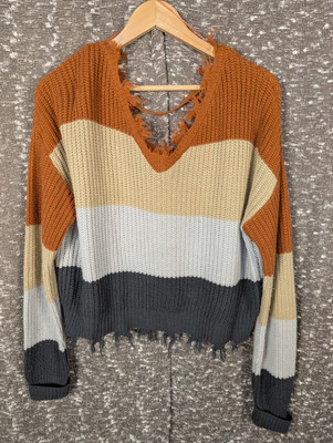 Rue21 Women's Large Long Sleeve Striped Multicolor Cropped Sweater