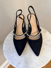 NEW 550 Stuart Weitzman CRYSTAL Crystalline Slingback Pump SUEDE BLACK 8.5