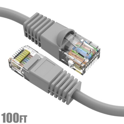 100FT Cat6 RJ45 Ethernet LAN Network UTP Snagless Patch Cable Pure Copper Gray