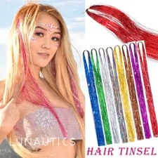 Glitter Sparkle Fairy Hair Tinsel Kit 1600 Strands 8 colors Shiny Hair Streak US