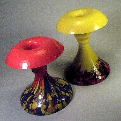 TWO CZECH SPATTER GLASS CANDLE STICKS - Picture 7 of 17