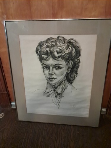 Vintage Charles Melohs ritratto di Elena firmato incorniciato - Foto 5 di 5