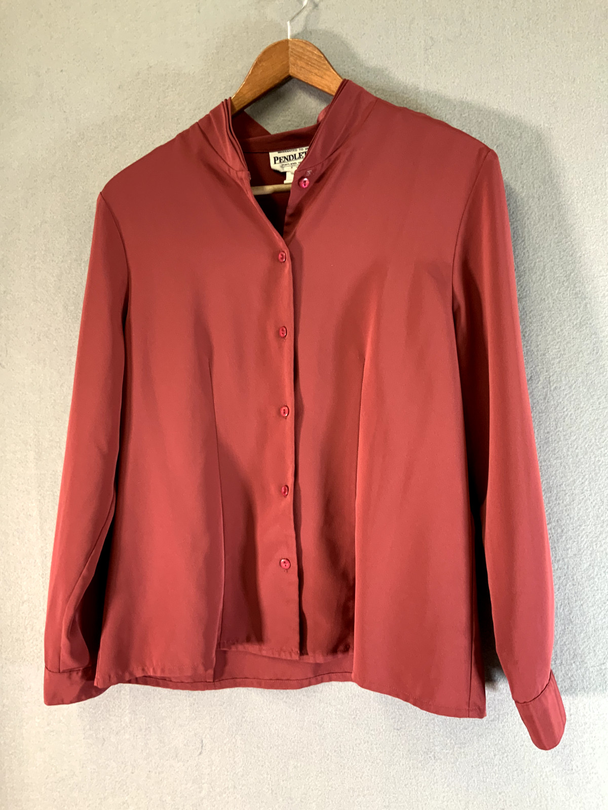Vintage Pendleton Button Up Blouse Cranberry Long… - image 1