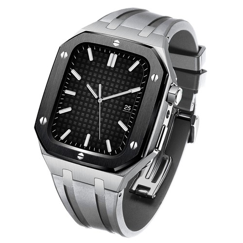 Für Apple Watch 42/44/45 mm Royal Oak Mod Kit Edelstahlgehäuse + Gummiband - Bild 73 von 78