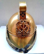 Antiguo casco náutico de bombero británico cuerpo de bomberos lucha contra incendios portátil con soporte