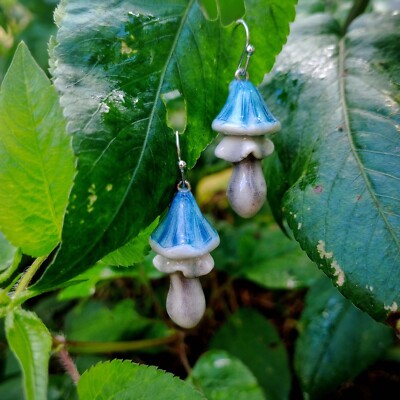 Polymer Clay Earrings / Elf/ Mushroom /Handmade /Unique /Dangle /Cute/ Blue/ Fae