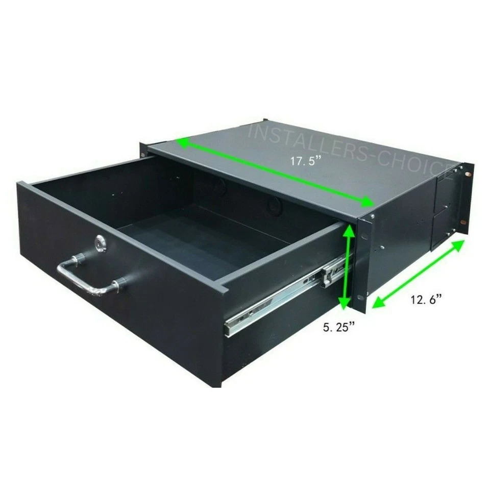 3U Server Rack Drawer 19" Lockable DJ Cabinet Case, Steel, 14" Depth - Image 3 of 4