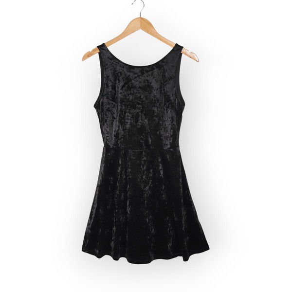 Divided H&M Size 12 AU Black Velvet Sleeveless Short Fit & Flare Dress V-Back