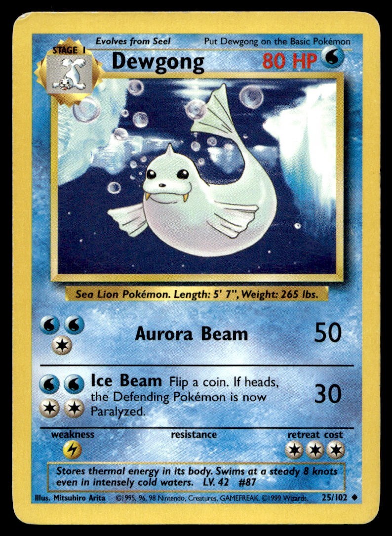 Dewgong 25/102 Pokemon Card Base Set Uncommon 80 HP Lightly Played U1