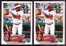 Jordan Walker Cards 2023 Topps Holiday H154 Santa Hat Candy Cane Bat & Base RC
