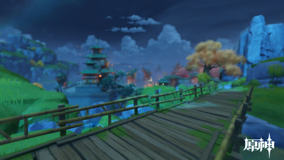 Anime genshin impact landscape bridge video Playmat Gaming Mat Desk