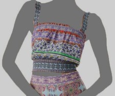 $295 Alice + Olivia Women Purple Floral Sleeveless Smocked Crop Tank Top SZ M