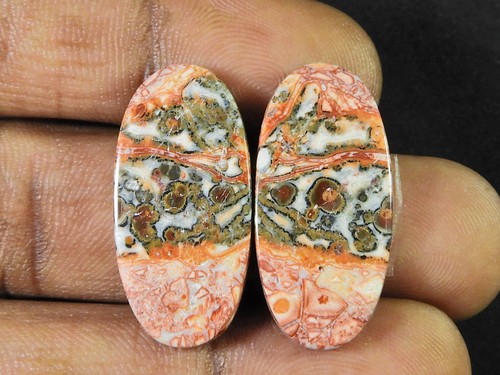27Cts.Natural Leopard Skin Jasper Matched Pair Handmade Gemstone 14X28X03 MM - Picture 3 of 9