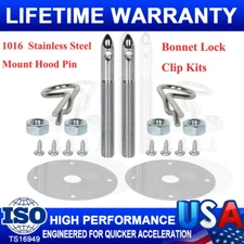 Stainless Steel Mount Hood Pin Pins Plate Bonnet Lock Kit Universal Racing Style