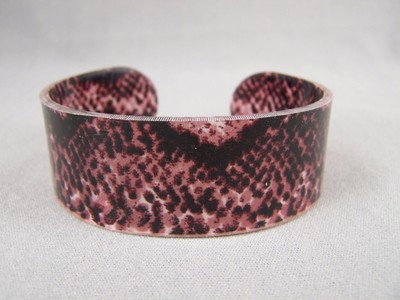 Brown Black cuff bracelet snake lizard skin print plastic bangle cuff bracelet