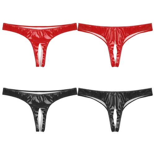 Wetlook Leder Herren Unterhose Mit Loch Lack String Offener Unterwäsche - Bild 4 von 35