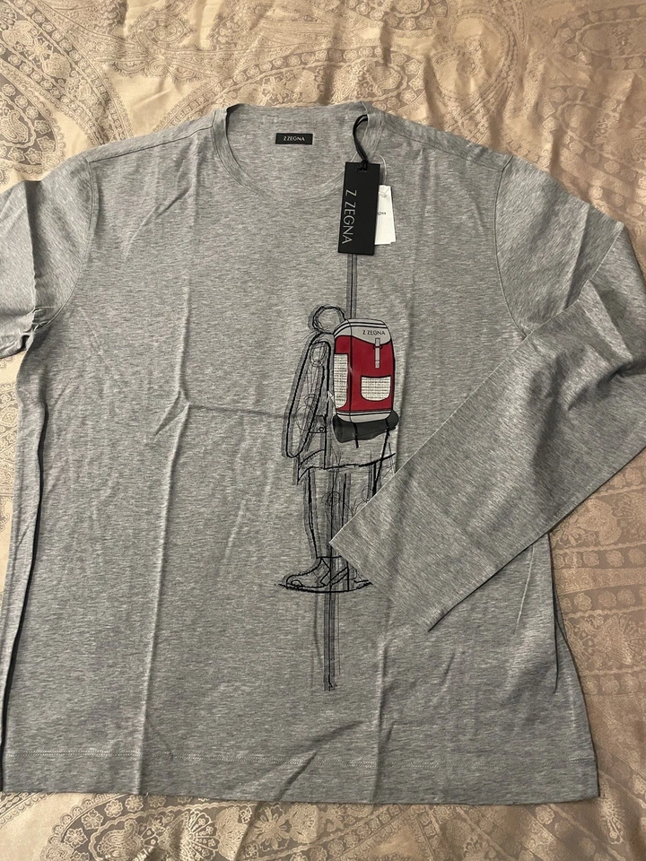 Camiseta gris manga larga Z Zegna para hombre talla XXL NUEVA CON ETIQUETAS Foto 3 de 4