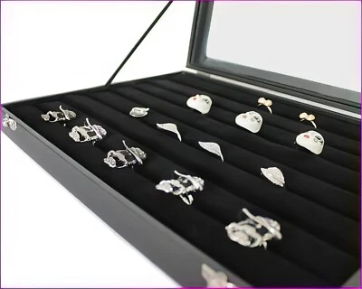 YUDU Schmucklade Schmuckkasten Schmucktablett mit Glasdeckel für Ringe